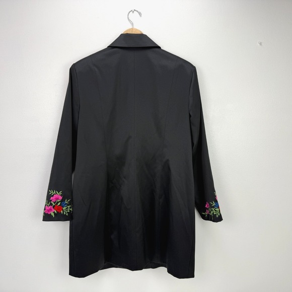 Vintage Nygard Petites Embroidered Satin Jacket Black Floral 16P Festival Boho - Picture 2 of 14